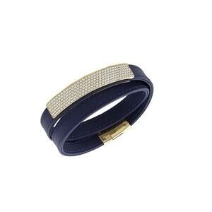 Swarovski Vio Navy Leather Wrap Around Bracelet
